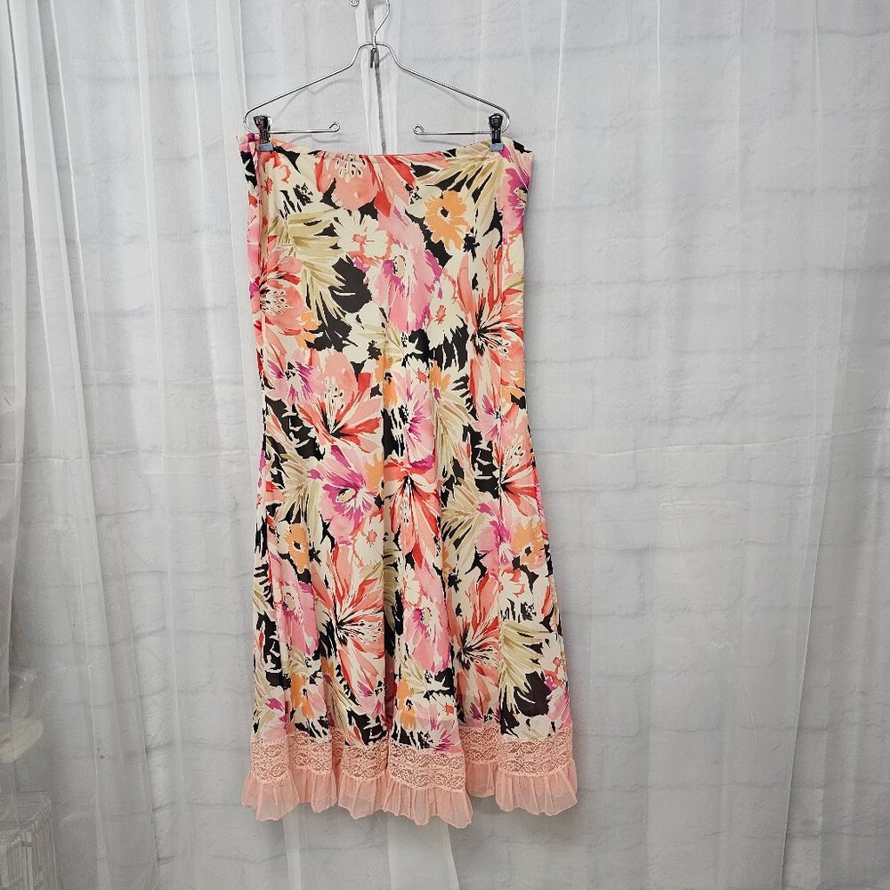 Liz Claiborne Skirt Maxi Floral Bohemian Cottage Fairy Coquette Lace 16 - Picture 2 of 11